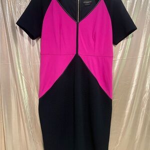 Christian Siriano Pink and Black Colorblock Midi Dress